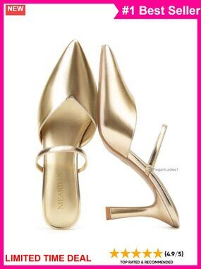 Pointed Toe Stiletto Mule Heels Faux Leather Slip-On Pumps